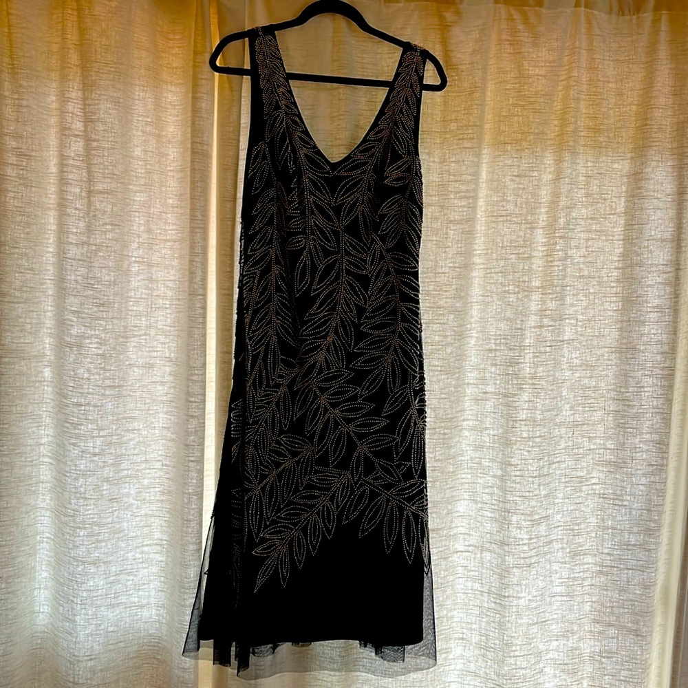 Evening V neck pearl beaded dress